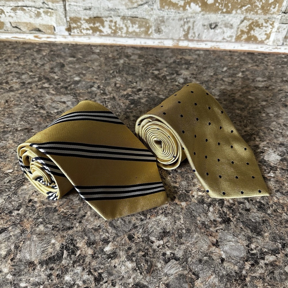 Brooks Brothers 346 Silk Polka Dot And Striped Necktie Gold Navy Men's NWT
